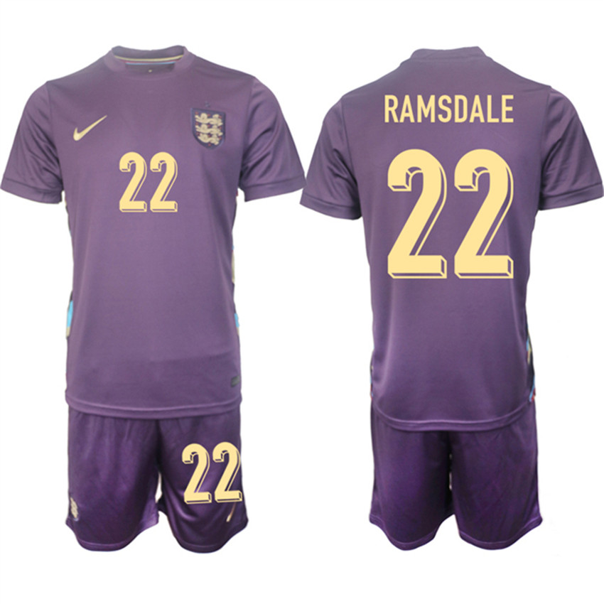 Men's Purple England #22 Aaron Ramsdale 2024-25 Away Soccer Jersey Suit